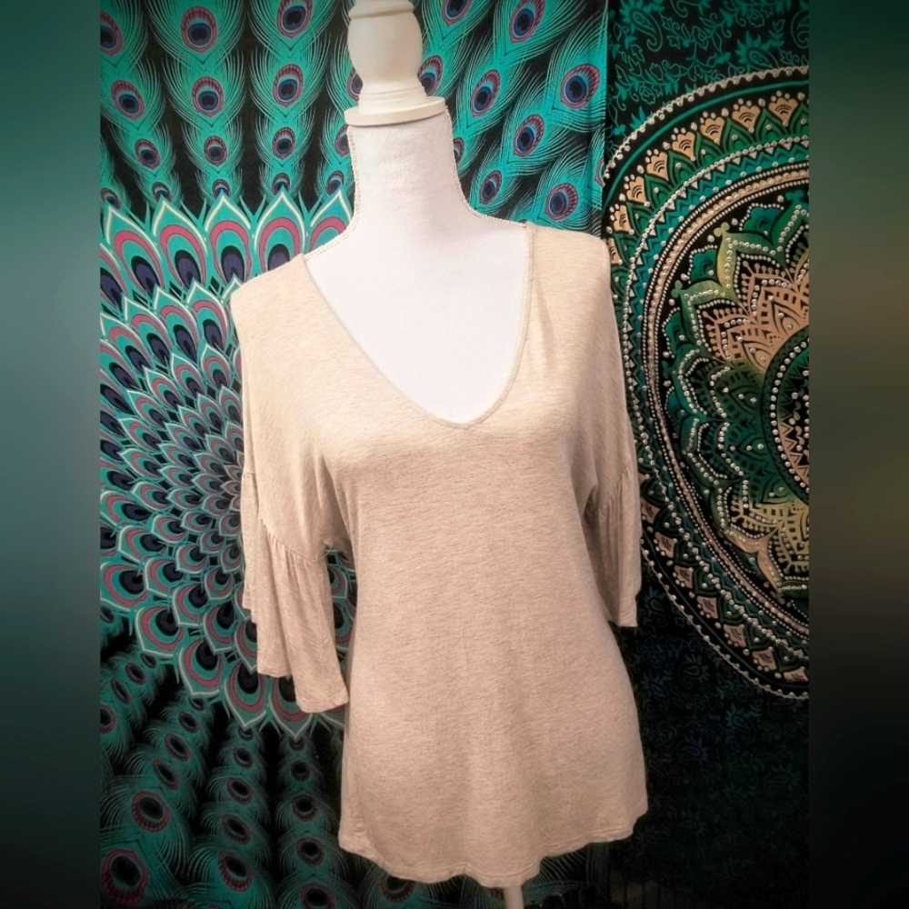 ANTHRO- Cream/Beige Bell-Sleeved Blouse